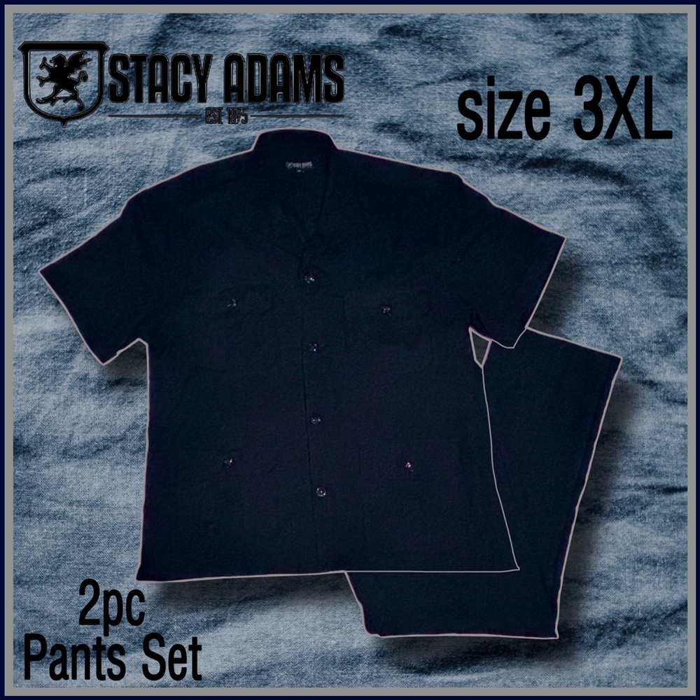 2pc STACY ADAMS navy pants w/ button up sht all shirt matching SET size 3XL, 42R